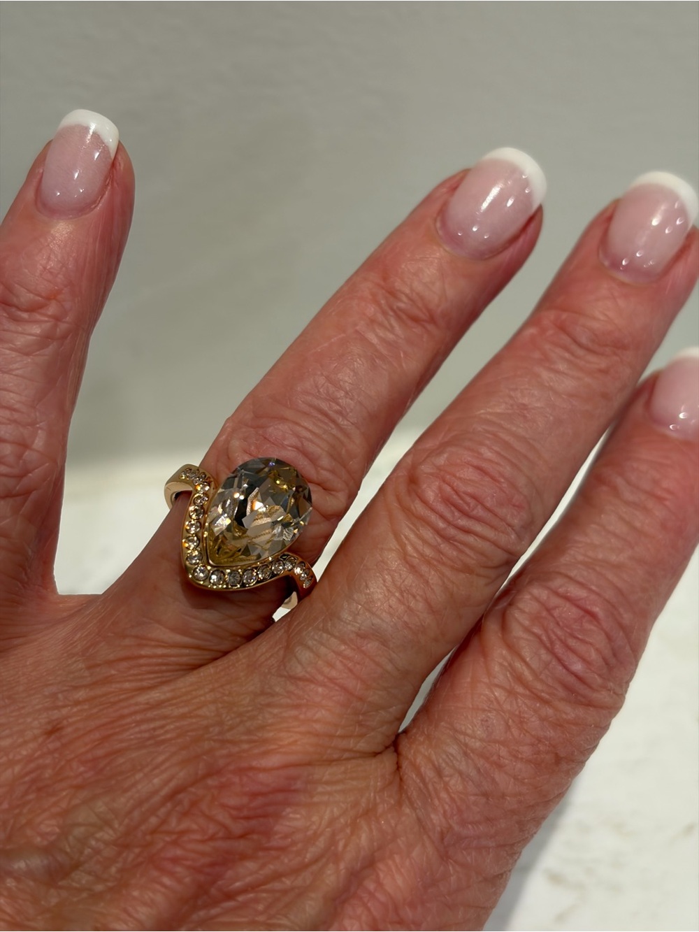 Swarovski Rose Gold Teardrop Ring with Champagne Center